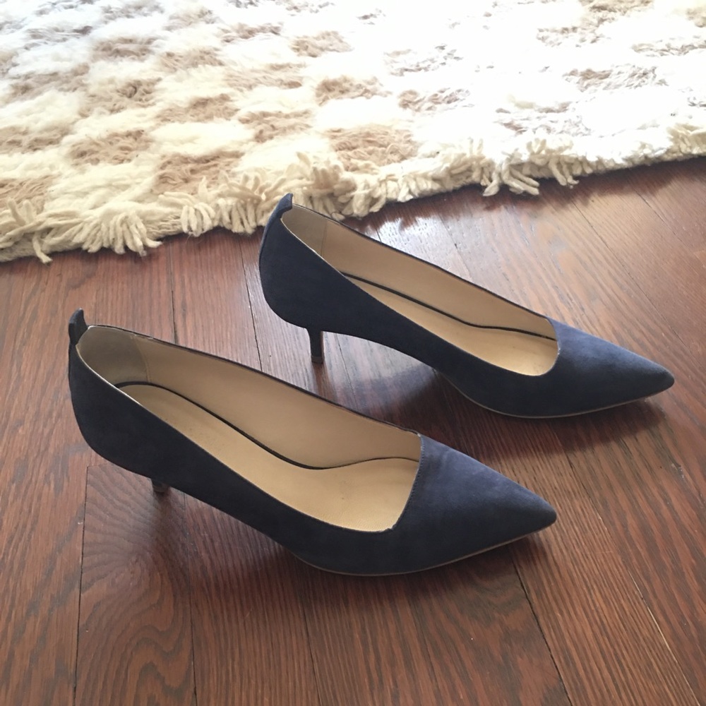 Everlane Navy Blue Suede Editor Kitten Heels Sz 8